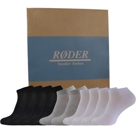 RØDER 10 Pairs of Trainer Socks for Men and Women, Soft and Elastic, with Mesh, Cotton, Black, White, Grey, Short Socks, Mix(4xBlack/4xWhite/2xGrey