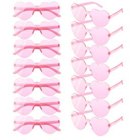 Heart Sunglasses, 14Pack Heart Shaped Sunglasses, Pink Heart Glasses for Women Girl Colorful Rainbow Sunglasses, Rimless Heart Sunglasses Bulk for Valentine's Day Bachelorette Bride Party Favor