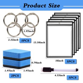 Porte documents pochette Plastic Bag Holder Dry Erase Pockets Multifunctional Dry Erase Plastic Document Pockets - Black, 10 * 13.5inch - Conveniently Stores Up to 20 Sheets