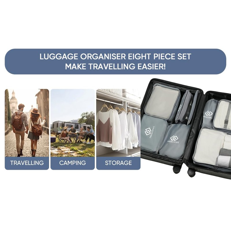 Travel Packing Cubes, Luggage Organisers for Suitcase (Grey)