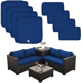 ClawsCover 8Pack Outdoor Seat and Back Cushions Replacement Covers Fit for 4Pieces 4-Seater Wicker Rattan Patio Furniture Set Sectional Couch with Storage Box,Aegean Blue-Include Cover Only