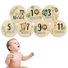 EYVRPAU Baby Milestones Monthly Cards Wooden with Colourful Animal Print, Pack of 7