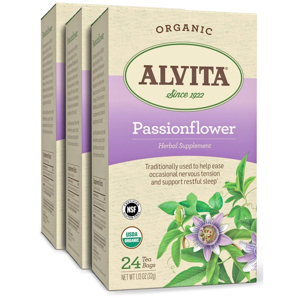 Alvita Organic Passionflower Herbal Tea - Made with Premium Quality Organic Passionflower, And Pleasant Smoky Flavor and Aroma, 72 Tea Bags (3 Pack)