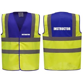 Brook Hi Vis Premium Two Tone Safety Vest - INSTRUCTOR Printed Front & Back, Event Management High Viz Waistcoat, Available 8 Colours Hi Vis Vest (Blue/Yellow, Large)