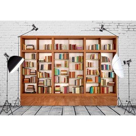 CORFOTO Fabric 8x6ft Bookshelf Backdrop Theme Photography Virtual Library Book Background for Blurred Graduation Party Office Vintage Wallpaper Video Conference YouTube Shooting Props