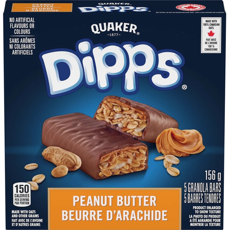 Quaker Dipps Peanut Butter Granola Bars, 5 Bars, 156g/5.5 oz.