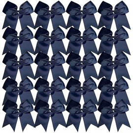 Cheerleader Bows 8 Inch 20 pcs Ponytail Holder Cheerleading Bows Hair Tie (Navy Blue)