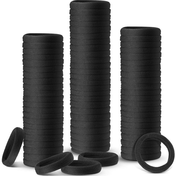 100 Pieces Thick Elastic Hair Ties Seamless Cotton Hair Bands Stretch Ponytail Holder Headband Hair Ties Hair Accessories No Kink for Thick Hair (Black)