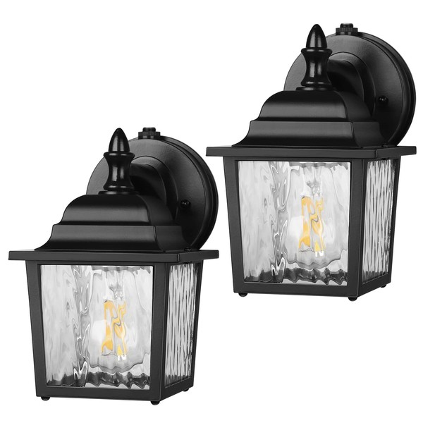 DEWENWILS 2 Pack Dusk to Dawn Outdoor Wall Light Fixture, Wall Lantern Porch Light with Clear Water Ripple Glass Shade, Anti-Rust & Waterproof Outdoor Wall Sconce Lamp for Garage, Backyard