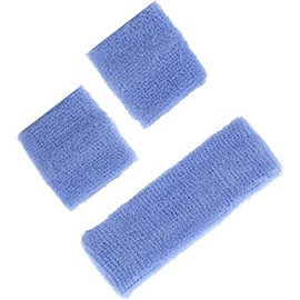 Mytoptrendz® Sweatbands Set 3 pcs 1 Headband 2 Wristband Stretchy Towelling For Sports Athletic Boys Girls Men and Women (Blue light)