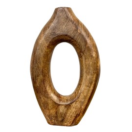 32cm Tall Oval Shape Wooden Vase Ornament for Living Room Decoration Large Sculpture Piece Vintage Rustic Mango Wood Home Decor Accessories
