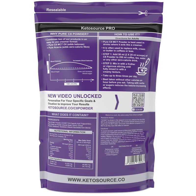 C8 MCT Powder, 4 x Ketones vs Other MCTs, 0
