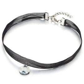 COOLSTEELANDBEYOND Gothic Victorian Black Tattoo Choker Women's Necklace with Acrylic Circle Pendant, Acrylic, No Gemstone