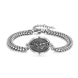 DAYLINLOVE Saint Joseph Bracelet 925 Sterling Silver St Joseph Medal Bracelet Religion Protection Saint Joseph Jewellery Gifts for Men Women, Sterling Silver, Not applicable