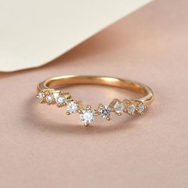 TJC Moissanite Wishbone Ring for Women in 18 Yellow Gold Plated 925 Sterling Silver Size K Prongs Setting Metal Wt. 1.61 Grams