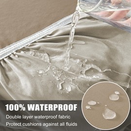 TOPYUMH Waterproof Couch Cushion Covers Sofa Seat Cover, Stretch Sofa Cushion Slipcovers for Sectional Sofa, Reversible Furniture Protector Covers for Kids Pets, Washable(Large, Sand)