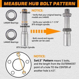GREPSPUD 2 Sets Trailer Hub Kits 4 on 4'' for 2000 lbs 1'' BT8 Straight Axle Spindle, Prelubricated L44643 Bearings 4x4'' Trailer Replacement Idler Hub 4 Lug Bolt Trailer Wheel Hub Kit