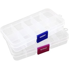 2pcs Adjustable Small Removable Clear Plastic Jewelry Organizer Divider, Clear Storage Box Earring Tool Container fishing hook Small Accessories Multipurpose Organizer (10 Grids, 5 Inch x 2.56 Inch)