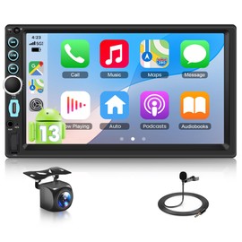 4GB+64GB Double DIN Car Stereo 8 CORE Android 13.0 Head Unit, Wireless CarPlay & Android Auto, 7-Inch Touch Screen Car Radio with BT5.0 EQ Mirror Link Volume Knob Back Light SWC Backup Camera USB-C