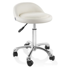 Saloniture Rolling Hydraulic Salon Stool with Low Backrest - Adjustable Swivel Chair for Spa, Shop, Salon, Massage, or Medical Office, Cream