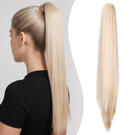 Ponytail Extension Claw 18" 20" Curly Wavy Straight Clip in Hairpiece One Piece A Jaw Long Pony Tails for Women(Ash Blonde Mix Light Bleach Blonde,Straight)