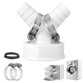 Double Connection for Washing Machine, 11/2 Inch Washing Machine Drain Adapter with 2 Hose Clamps, Drain Adapter, Y Adapter, DN40 from 19-24 mm for Dishwasher and Washing Machine