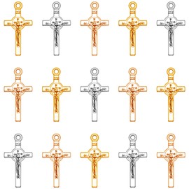 300Pcs 3Colors Alloy Small Cross Charms Catholic Saint Benedict Medal Jesus Cross Charms Tiny Rosary Crucifix Charms Pendant for Jewelry Making Rosary Beads Necklace Bracelet DIY Accessories, Zinc, No Gemstone