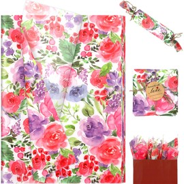 20 Sheets Watercolor Floral Tissue Paper, 20x14in Colorful Watercolor Floral Gift Wrap Paper for Baby Shower, Celebration Party Decor Gift Bag Fillers