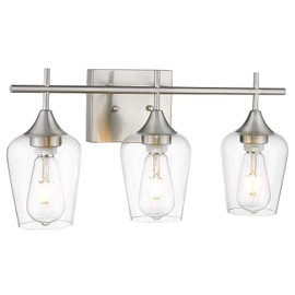 Osimir Bathroom Light Fixtures, Modern Farmhouse 3 Light Bathroom Vanity Light Fixtures, Indoor Wall Lamp in Satin Nickel Finish, Clear Glass Shade, 21"W x 7.5"H, WL9167-3C