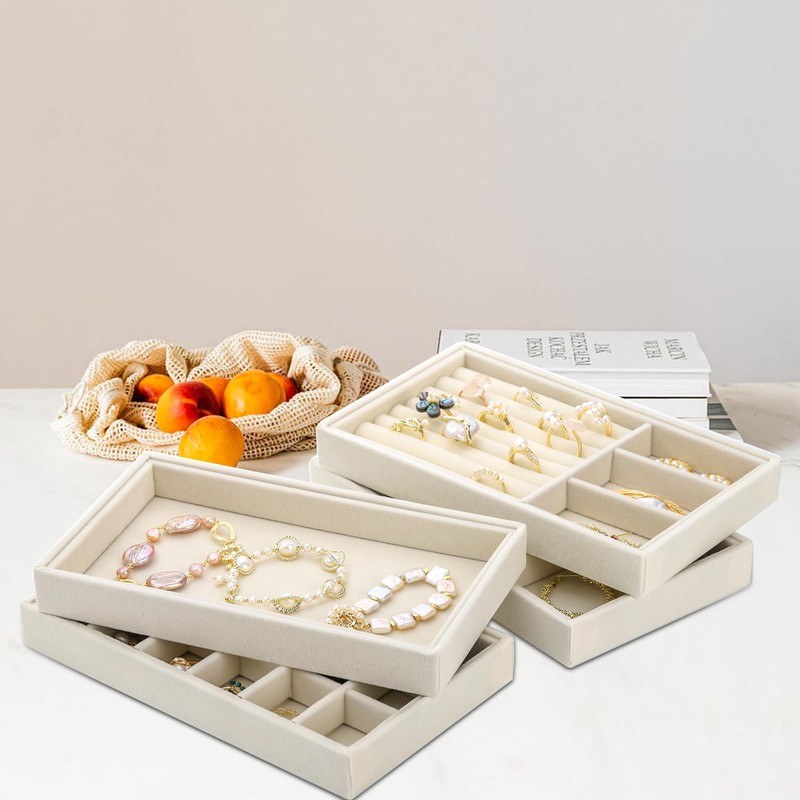Elsjoy Set of 8 Velvet Jewelry Tray, Drawer Insert Divided