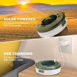 Solar Camping String Lights 1-Pack, 2 in 1 Rechargeable Camping Lights with 5 Lighting Modes, Waterproof Portable Tent Lighting for Outdoor Camping Hiking Awning Garden Party Festival Decor, 32.8FT