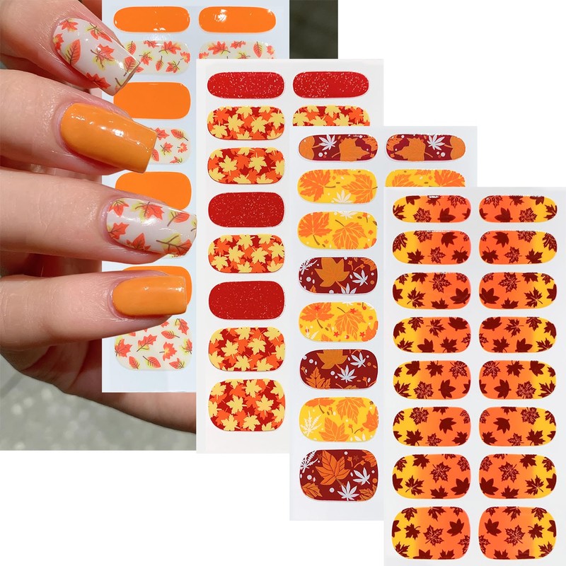 Fall Yellow Nails Wrap Stickers Maple Leaf Nail Polish Stickers