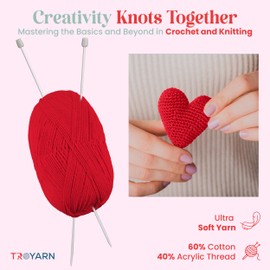 60% Cotton 40% Acrylic Crochet Yarn - 1 Skien Bulk - Red, Soft Fine/Sport Yarn for Crocheting/Knitting - Ideal for Amigurumi Dolls and Baby Garments