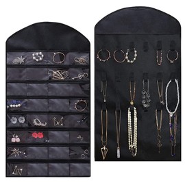 Gibsob Jewellery Storage Double-Sided Jewellery Holder, Hanging Jewellery Organiser Wardrobe, Jewellery Organiser for Hanging Accessories, Ring, Earrings, Necklace, Bracelet (Black)