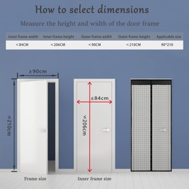 Fly Screens for Doors JANORS Magnetic Fly Screen Door, Magnetic Soft Screen Doors, Encrypted to Prevent Bug, Full Frame Magic Tape, Magnet Silent Closure, No Punching 90 * 210cm (Solid Color)