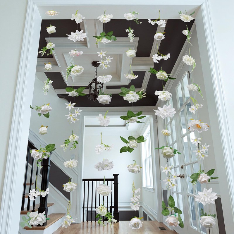 12 Pcs 70.8 Ft Hanging Floral Garland Silk,Boho,White