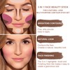 3 Colors Cream Contour Stick, Shades with Highlighter Stick,Blush Stick