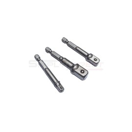 3Pc Hex Power Adaptor Set 1/4" 3/8" 1/2", Hex Shank Socket Set, Chrome Vanadium