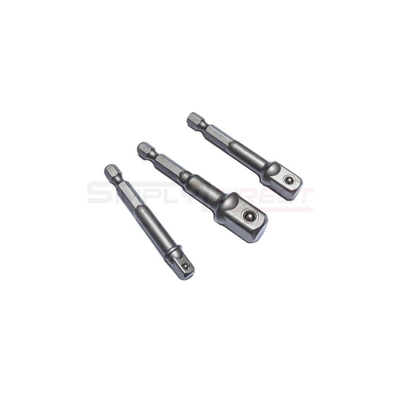 3Pc Hex Power Adaptor Set 1/4" 3/8" 1/2", Hex Shank