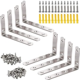 KAHEIGN 8Pcs Heavy Duty Right Angle Bracket, Stainless Steel L-Shaped Bracket for Corner Brace Joint Wall Shelf Support - with 2 Size Screws and Expansion Tube (125 × 75mm)
