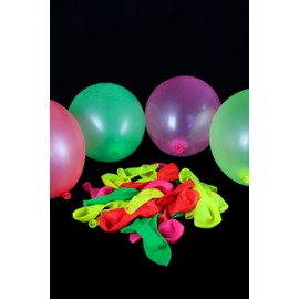UV FLOOR - 100 Neon Balloons - Special Black Light - 4 Bright Colours - Fluorescent - Latex - Diameter 23 cm