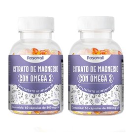 Citrato de Magnesio Duo Pack, Cápsulas de 800 mg, 60 Cápsulas por Frasco (120 Cápsulas) Rosovall                                                      