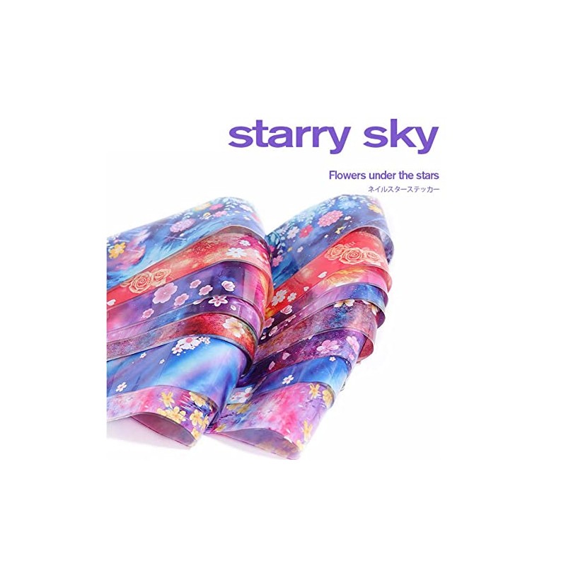 10 Stickers/Box Cherry Blossom Flower Starry Sky Nail Foil Nail