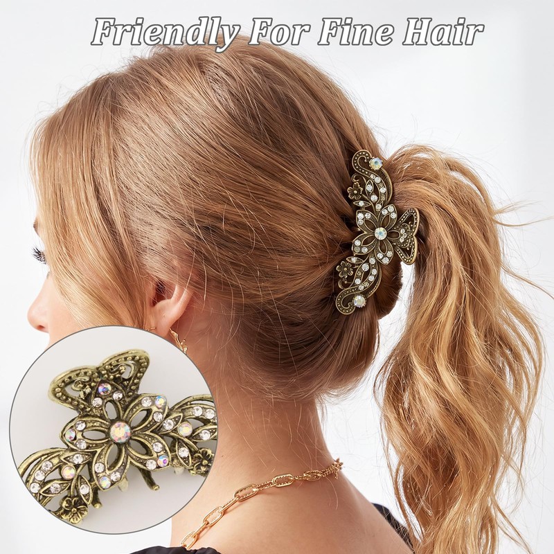 2PCS Rhinestone Hair Claw Clips for Women Fancy Claw Clips