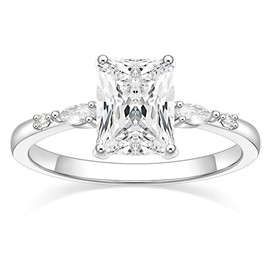 TIGRADE 3CT Engagement Ring for Women Radiant Cut Cubic Zirconia Wedding Band CZ Promise Anniversary Ring,Silver,Size 6