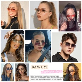 BAWUYI 90s 2000s Rectangle Rimless Sunglasses Women Men Y2K Accessories Vintage Retro Frameless Square Glasses UV400 Tinted Lens Gold-Blue