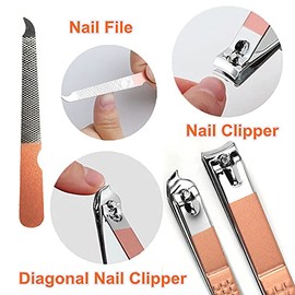 QURIPE Juego de manicura de 7 piezas, kit de cortaúñas, kit de manicura de acero inoxidable, herramientas de corte de uñas, kit de aseo portátil de vi