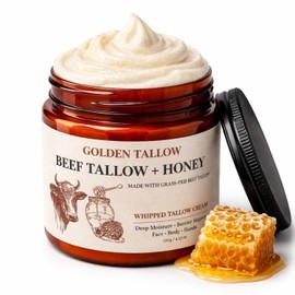 Whipped Tallow Honey Balm for Face & Skin, Beef Tallow Moisturizer Cream, Tallow Face Moisturizer, Tallow and Honey Balm, Deep Moisture for Dry Skin, 4.2 Oz