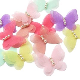 Dandan DIY 30pcs Organza Ribbon Flowers Bows Butterfly Pearl Appliques Wedding Decor (Multi-Color)