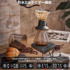 HUAJUN Mini Coffee Scale, Drip Scale, Digital Scale, 0.000 oz (0.1 g) Unit, 0.00 - 78.7 oz (0.2 - 2,000 g), Suitable for Espresso, Timer, Scale, Anti-Tare, Anti-Slip, USB Charging, Scale, Auto Off